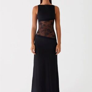 Peppermayo Black Sleeveless Maxi Dress with Lace Waist Panel